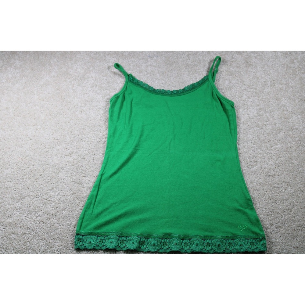 Lilu Camisole Womens L Green Lace Trim Tank Top Y2K Adjustable Spaghetti Strap